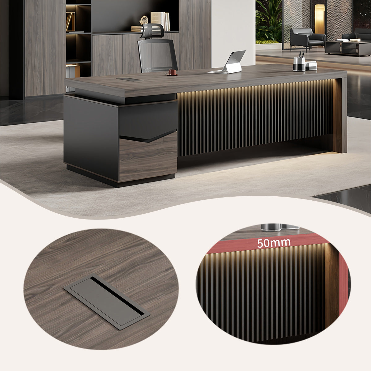 デスク　机 エグゼクティブデスク,オフィスデスク,社長机,片袖机,木目調,大容量