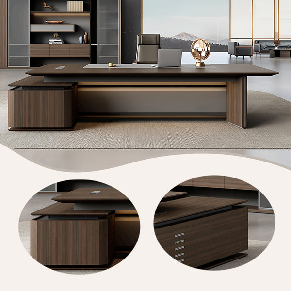 エグゼクティブデスク　社長机　木製デスク　事務用　木目調　サイドキャビネット　通気孔　L字型　シンプル　カスタマイズ可能　LBZ-P056