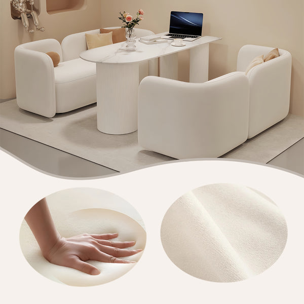 応接ソファ　ソファセット　応接テーブル　フリース　天然木　ふわふわ　かわいい　おしゃれ　ホワイト　カスタマイズ可能　JDSF-P033