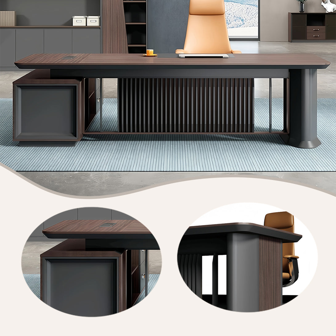 エグゼクティブデスク　社長机　木製デスク　事務用　木目調　大容量　L字型　広い天板　高品質　割れにくい　カスタマイズ可能　LBZ-P059