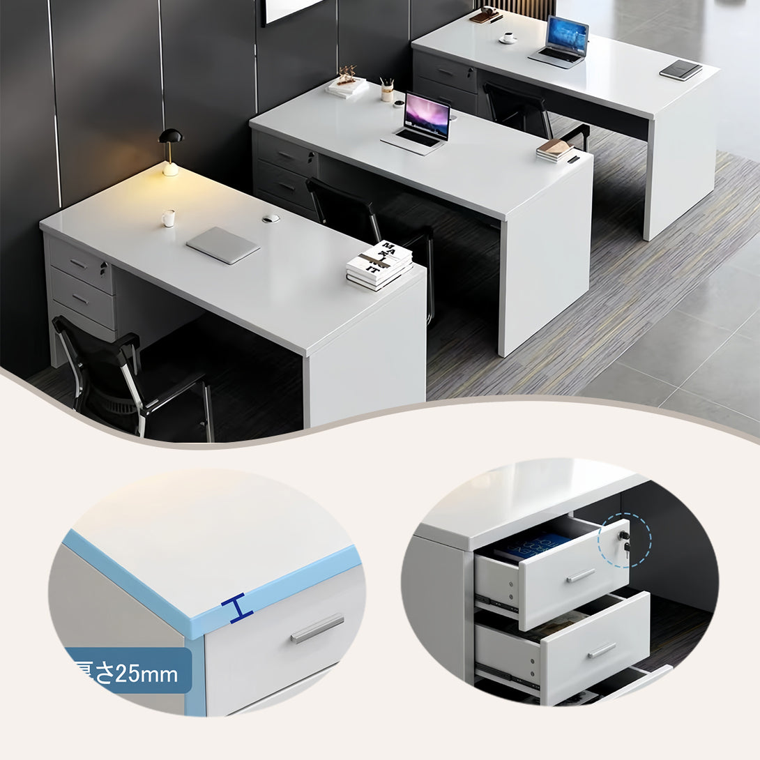 片袖机　オフィスデスク　ワークデスク　社員用デスク　片袖デスク　引き出し　サイド収納　鍵付き　ホワイト　カスタマイズ可能　YGZ-P027