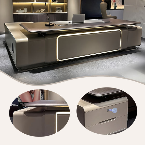 エグゼクティブデスク　社長机　木製デスク　社長室　サイドキャビネット付き　幕板付き　排気口付き　L字型　カスタマイズ可能　LBZ-P057