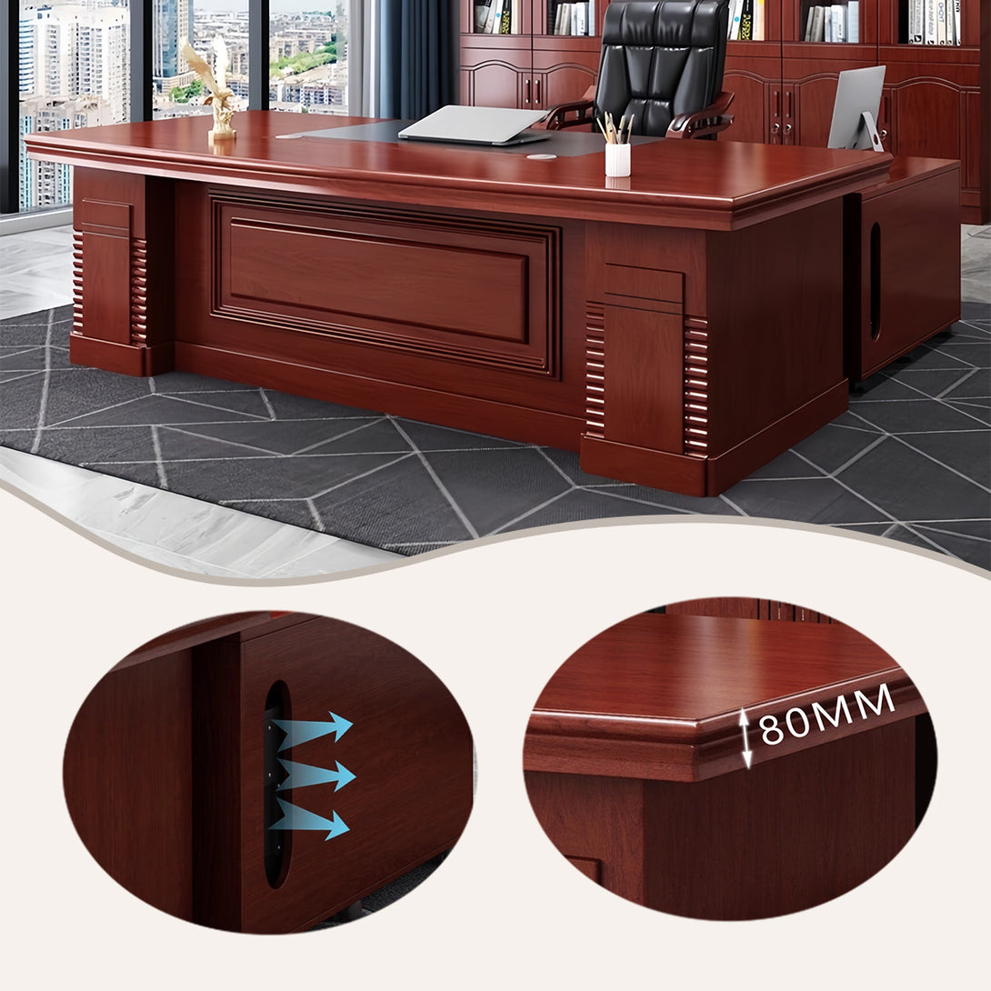 エグゼクティブデスク　社長デスク　オフィスデスク　事務用　ワゴン　大容量収納　PC収納　マホガニー　カスタマイズ可能　LBZ-P038