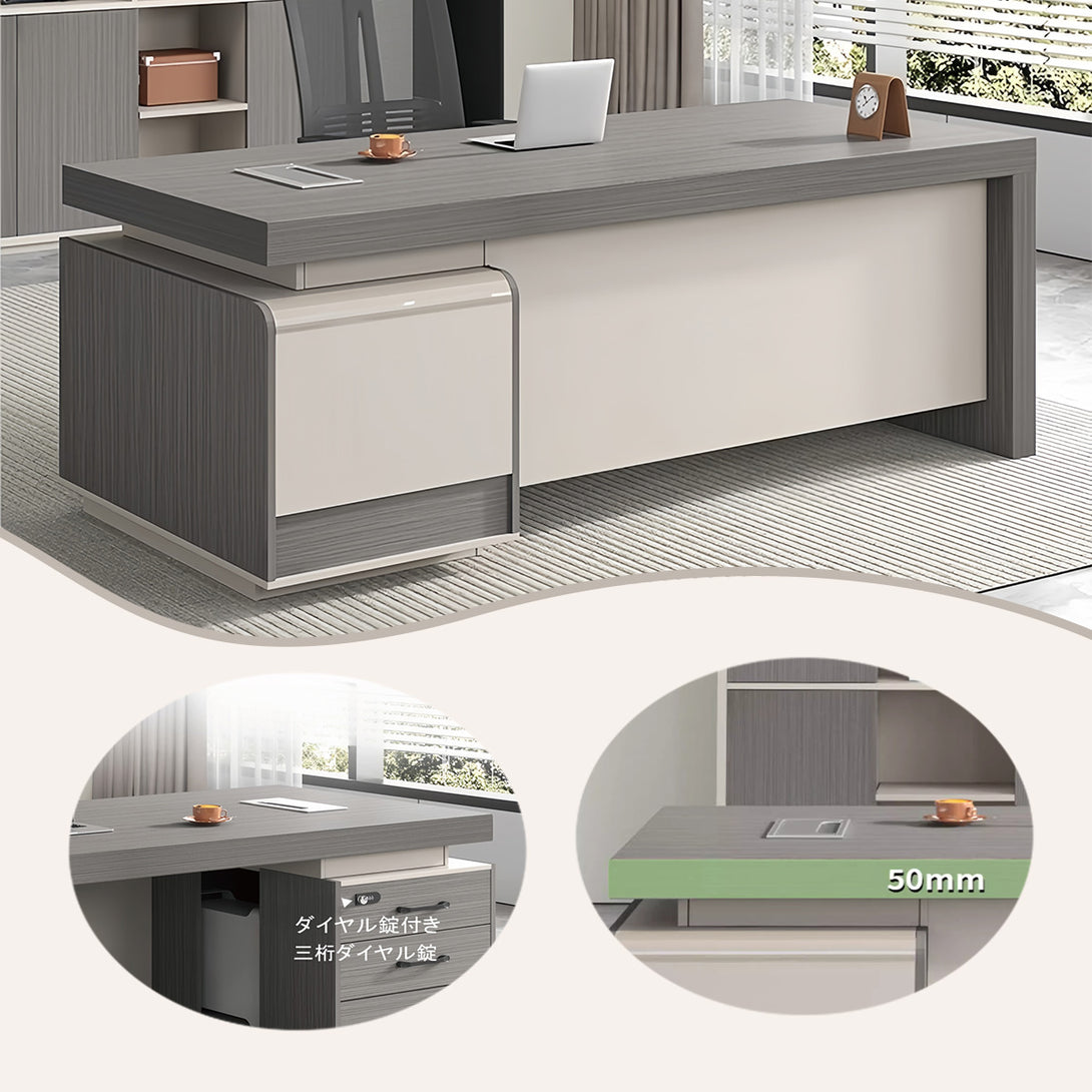 エグゼクティブデスク　事務机　片袖机　社長デスク　ダイヤル錠　配線ボックス　引き出し　洗練　ダークグレー　カスタマイズ可能　LBZ-P023