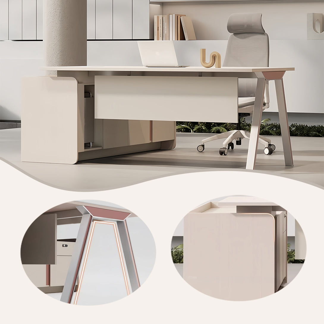 エグゼクティブデスク　事務机　パソコンデスク　ダイヤル錠付き　サイドキャビネット　幕板　高荷重性　快適　おしゃれ　ベージュ　LBZ-P021