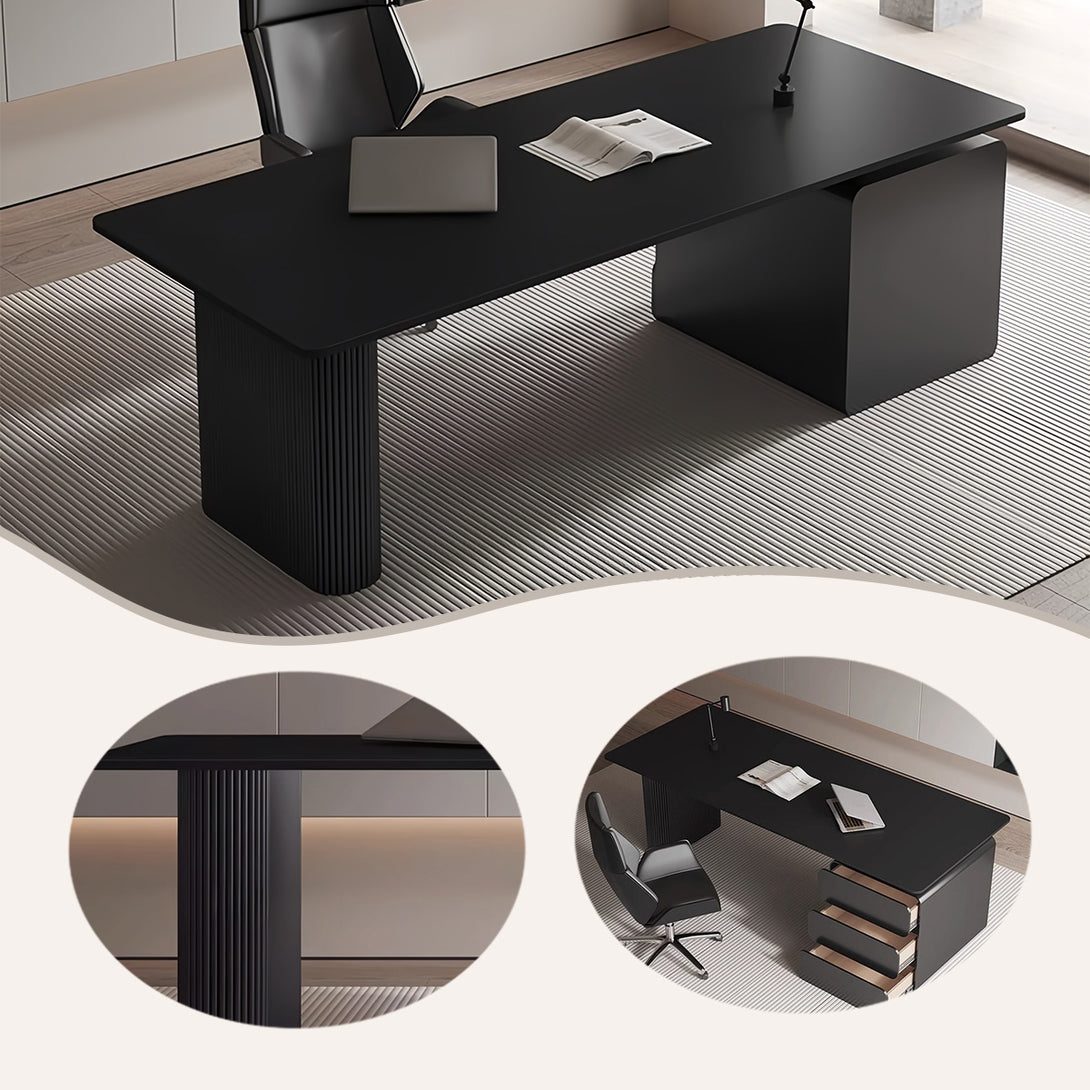 エグゼクティブデスク　社長机　片袖机　オフィスデスク　三段引き出し　セラミック　シンプル　ブラック　カスタマイズ可能　LBZ-P039