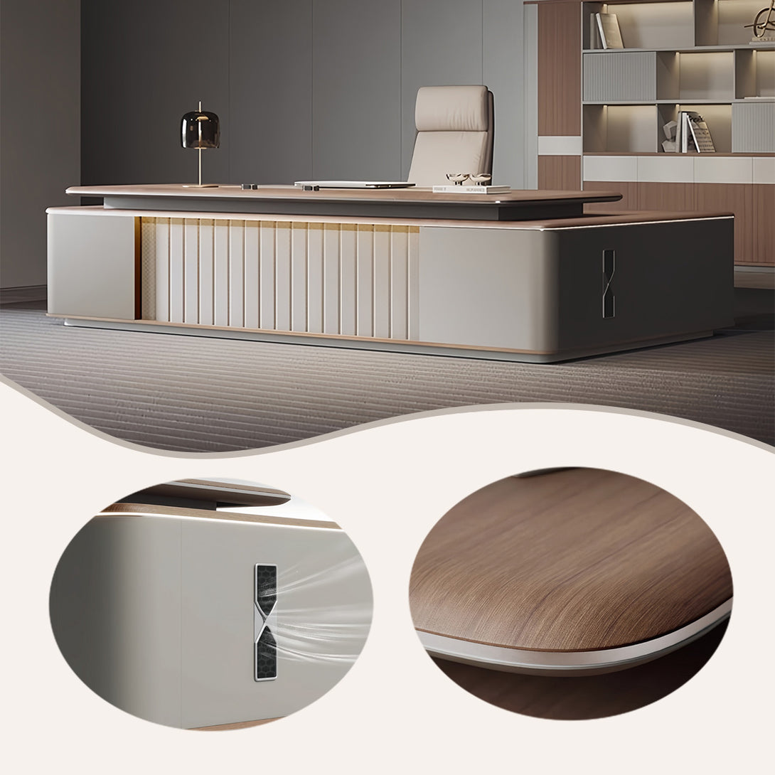 エグゼクティブデスク　オフィスデスク　事務机　木製デスク　社長室　木目調　大容量収納　厚手　上質　高級感　ウォールナット　LBZ-P010