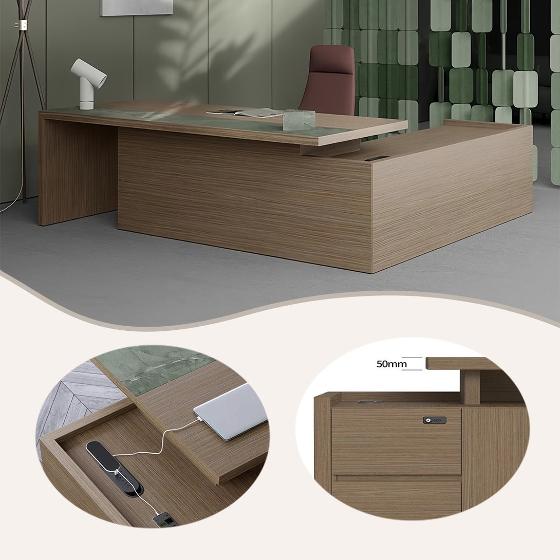 エグゼクティブデスク　社長机　バイカラーデスク　オフィスデスク　引き出し　ダイヤル錠付き　ブラウンオーク　カスタマイズ可能　LBZ-P029