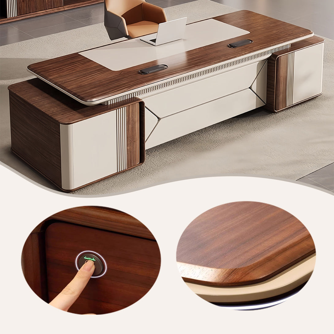 エグゼクティブデスク　社長デスク　両袖机　木目調　指紋認証キー　引き出し　落ち着き　厚重感　高品質　ウォールナット　LBZ-P013