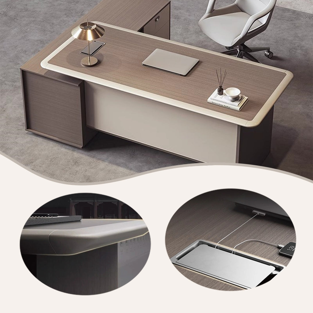 エグゼクティブデスク　社長机　ワークデスク　オフィスデスク　引き出し収納　配線ボックス　ダイヤル錠　ダークブラウン　LBZ-P031