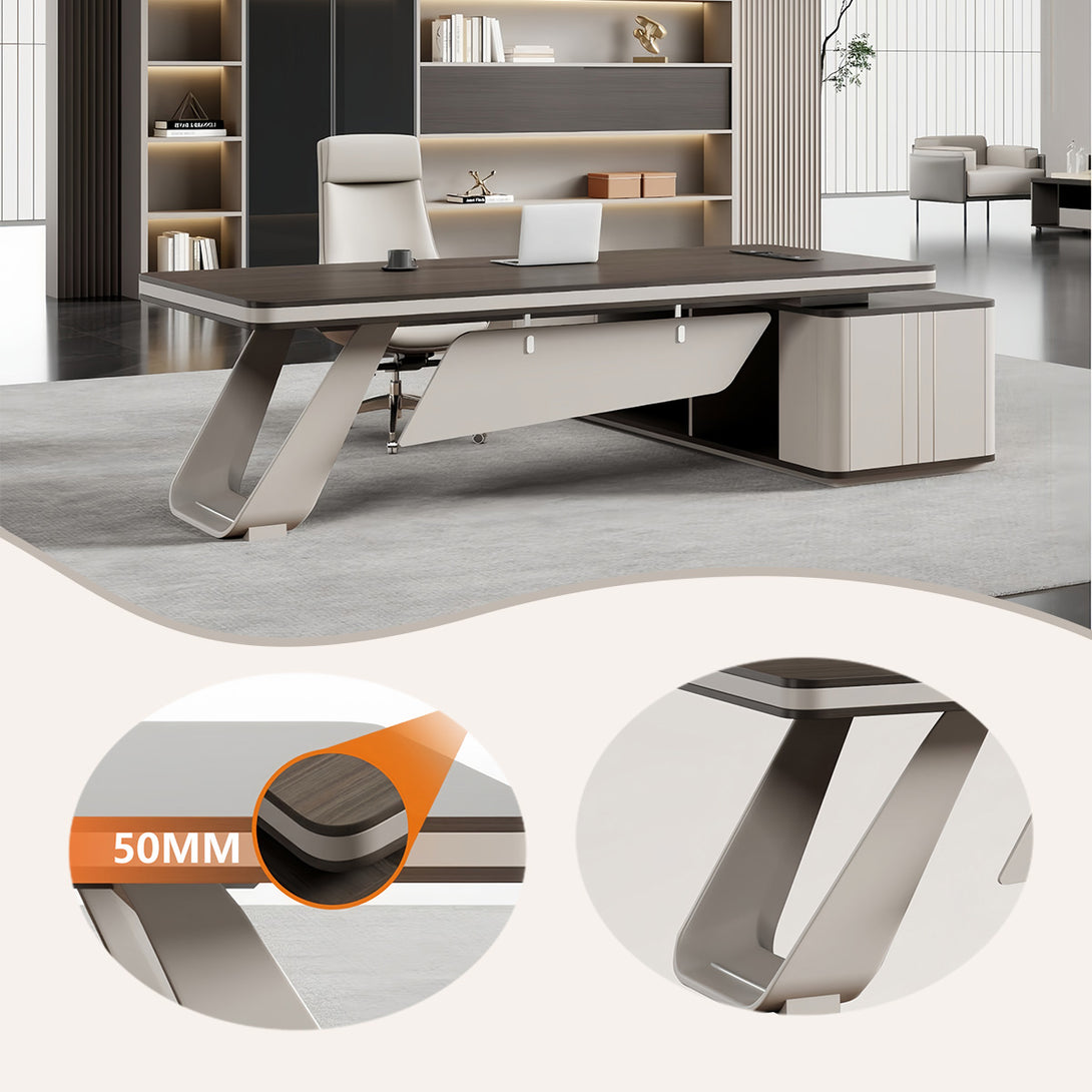 エグゼクティブデスク　オフィスデスク　社長机　木製デスク　木目調　大容量収納　ダイヤル錠　配線ボックス　厚手　上質　高級感　LBZ-P040