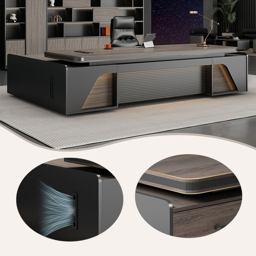 エグゼクティブデスク　社長机　木製デスク　パソコンデスク　事務用　ダイヤル錠付き　排気口付き　L字型　カスタマイズ可能　LBZ-P060