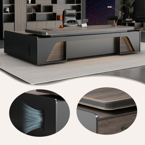 エグゼクティブデスク　社長机　木製デスク　パソコンデスク　事務用　ダイヤル錠付き　排気口付き　L字型　カスタマイズ可能　LBZ-P060