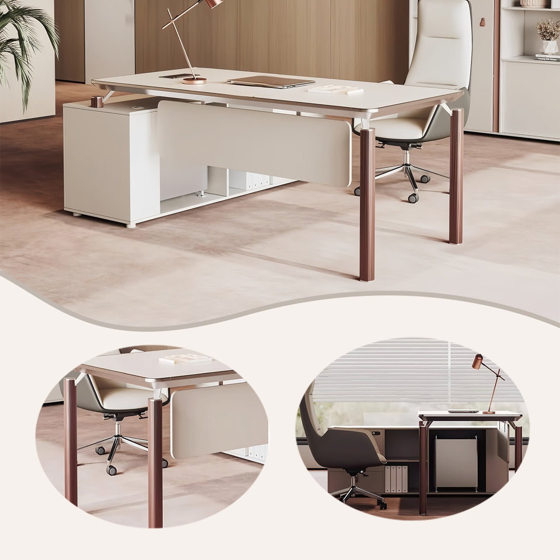 エグゼクティブデスク　事務机　ワークデスク　社長デスク　ダイヤル錠付き　オープン収納　快適　スタイリッシュ　洗練　ベージュ　LBZ-P022