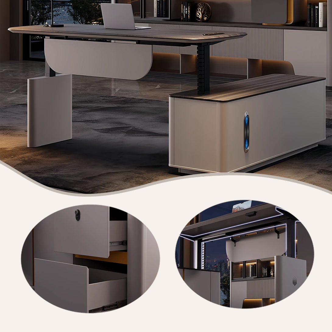 オフィスデスク　社長デスク　事務机　昇降デスク　昇降可能　ダイヤル锭　引き出し　洗練　ウォールナット　カスタマイズ可能　LBZ-P016