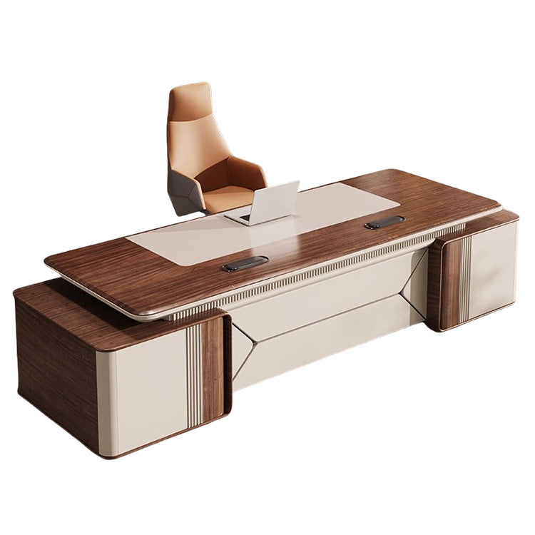 エグゼクティブデスク　社長デスク　両袖机　木目調　指紋認証キー　引き出し　落ち着き　厚重感　高品質　ウォールナット　LBZ-P013