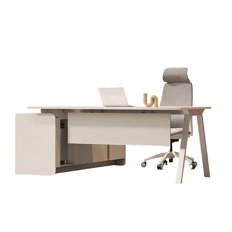 エグゼクティブデスク　事務机　パソコンデスク　ダイヤル錠付き　サイドキャビネット　幕板　高荷重性　快適　おしゃれ　ベージュ　LBZ-P021