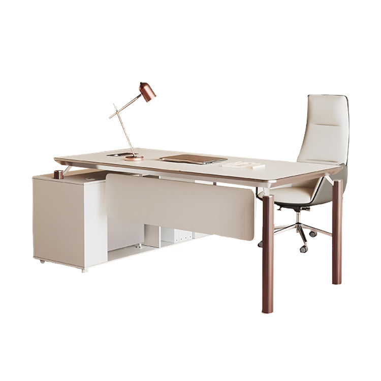 エグゼクティブデスク　事務机　ワークデスク　社長デスク　ダイヤル錠付き　オープン収納　快適　スタイリッシュ　洗練　ベージュ　LBZ-P022