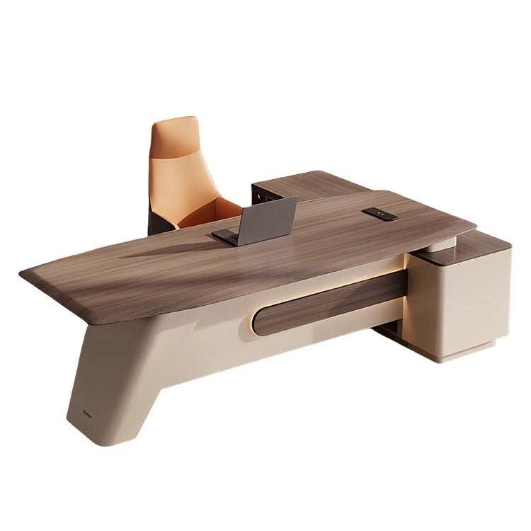 エグゼクティブデスク　社長デスク　事務机　キャビネット付き　ダイヤル錠　LEDライト　木目調　ブラウン　カスタマイズ可能　LBZ-P006