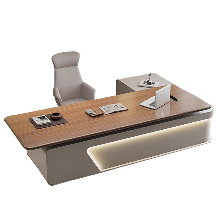 エグゼクティブデスク　ワークデスク　事務机　社長室　木目調　大容量収納　LEDライト付き　指紋認証キー　上質　ウォールナット　LBZ-P011