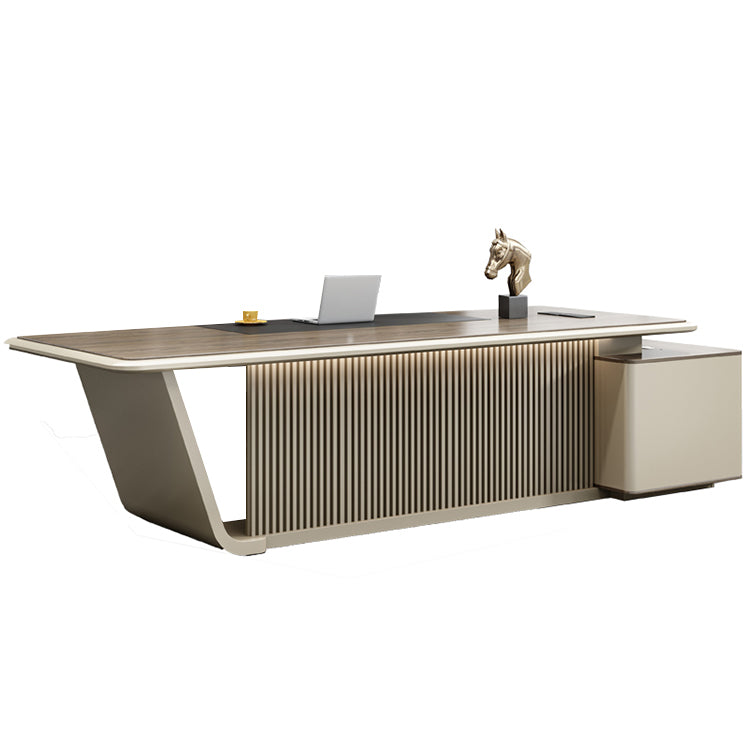 エグゼクティブデスク　ワークデスク　社長デスク　事務机　ダイヤル錠　引き出し　大容量収納　ワニス塗装　高品質　カーキ　LBZ-P005