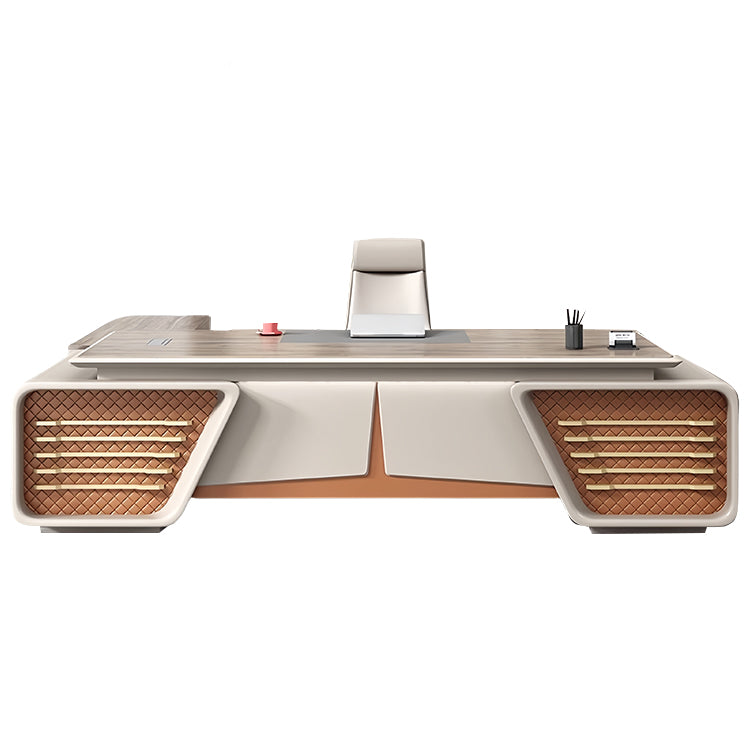 オフィスデスク　社長デスク　事務机　両袖机　木目調　厚重感　レザー張り　高級感　洗練　ウォールナット　カスタマイズ可能　LBZ-P015