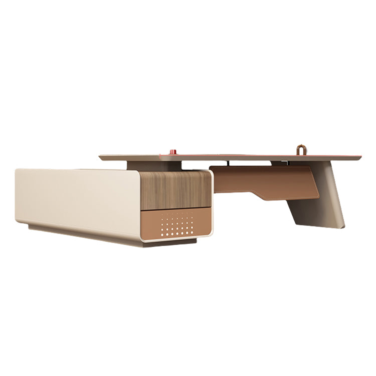 社長デスク　ワークデスク　エグゼクティブデスク　幕板　木目調　焼付塗装　引き出し　おしゃれ　ウォールナット　カスタマイズ可能　LBZ-P019