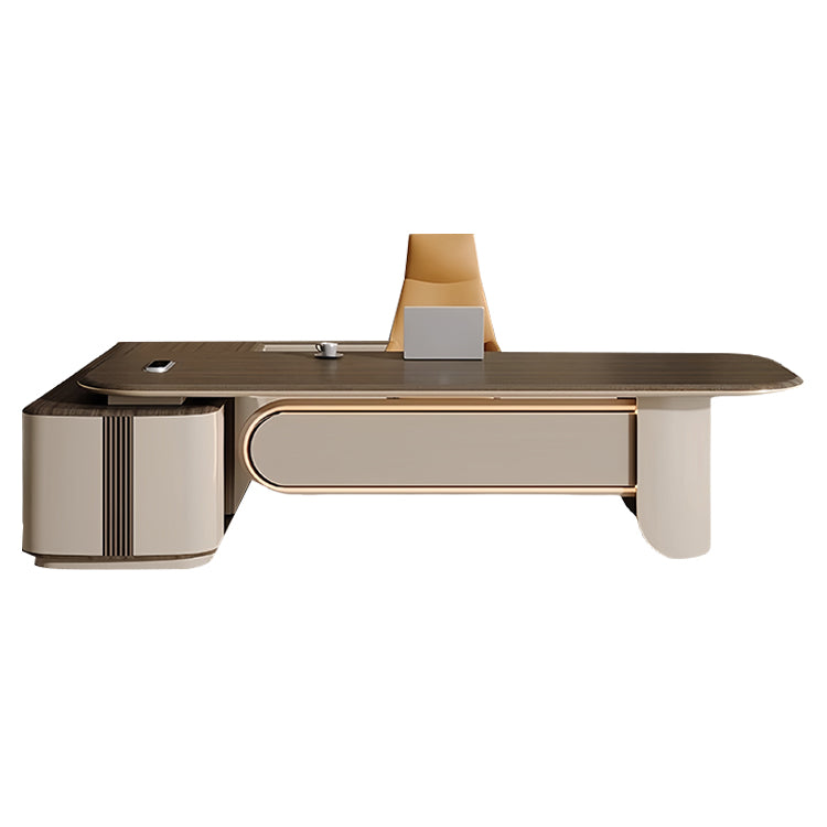 エグゼクティブデスク　社長机　事務机　オフィス用　ダイヤル錠　LEDライト　配線便利　木目調　ブラウン　カスタマイズ可能　LBZ-P008