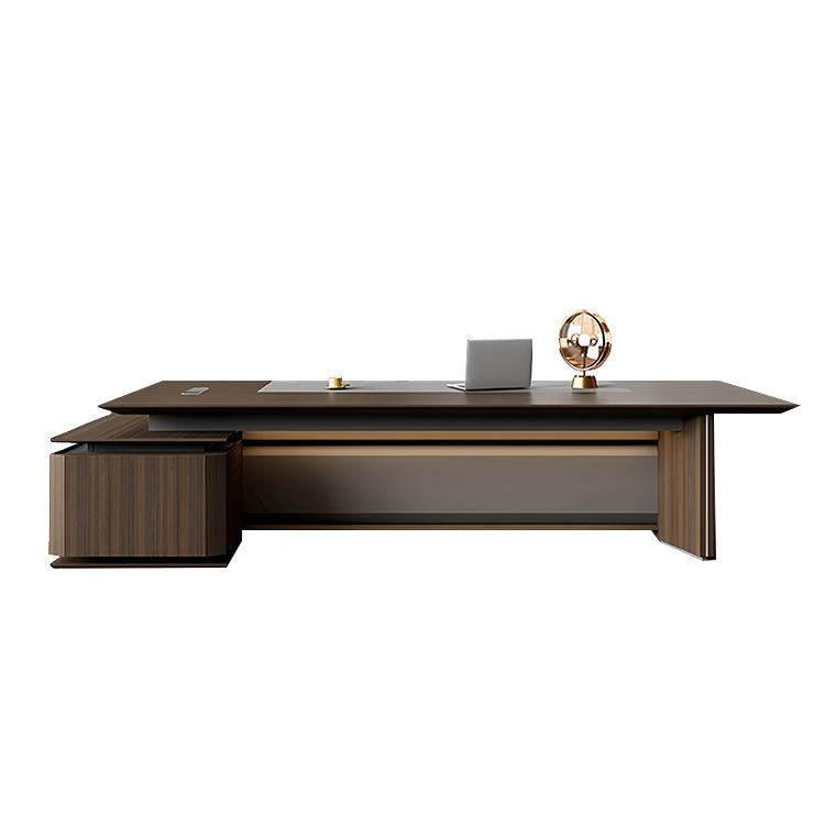 エグゼクティブデスク　社長机　木製デスク　事務用　木目調　サイドキャビネット　通気孔　L字型　シンプル　カスタマイズ可能　LBZ-P056