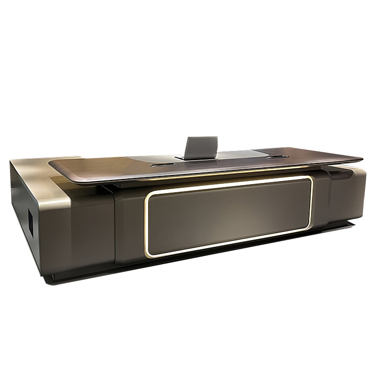 エグゼクティブデスク　社長机　木製デスク　社長室　サイドキャビネット付き　幕板付き　排気口付き　L字型　カスタマイズ可能　LBZ-P057