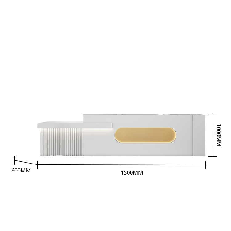 受付カウンター　レジカウンター　受付台　エントランス受付　店舗用　サロン　引き出し付き　キーボードトレイ　鍵付き　焼付塗装　LEDライト付き　大容量収納　耐久性　丈夫　おしゃれ　モダン　高品質　ベージュ　カスタマイズ可能　JDQT-BODS-P029