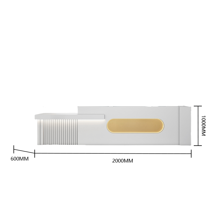 受付カウンター　レジカウンター　受付台　エントランス受付　店舗用　サロン　引き出し付き　キーボードトレイ　鍵付き　焼付塗装　LEDライト付き　大容量収納　耐久性　丈夫　おしゃれ　モダン　高品質　ベージュ　カスタマイズ可能　JDQT-BODS-P029