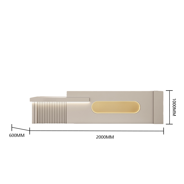 受付カウンター　レジカウンター　受付台　エントランス受付　店舗用　サロン　引き出し付き　キーボードトレイ　鍵付き　焼付塗装　LEDライト付き　大容量収納　耐久性　丈夫　おしゃれ　モダン　高品質　ベージュ　カスタマイズ可能　JDQT-BODS-P029