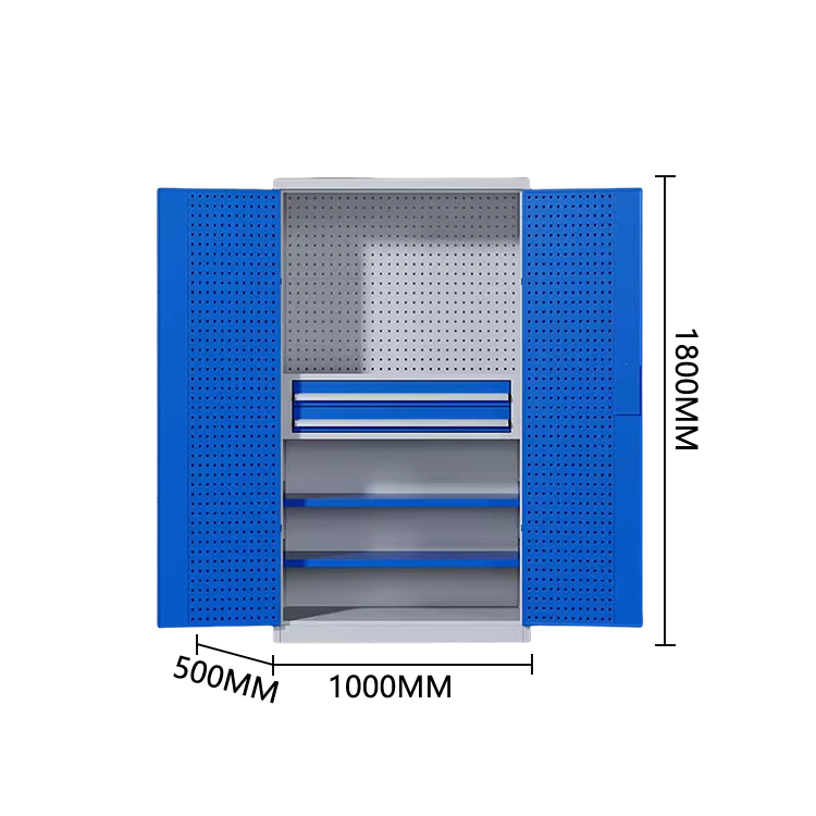 道具収納　移動可能なキャビネット　オフィスキャビネット　多目的な収納　役員用キャビネット　執務室用　会社用　役員用　オフィス用　有孔のデザイン　大容量収納　鍵付き　アジャスター付き　小物整理収納　高品質　モダン　高耐久性　耐荷重性　ブルー　カスタマイズ可能　BGCWG-P011