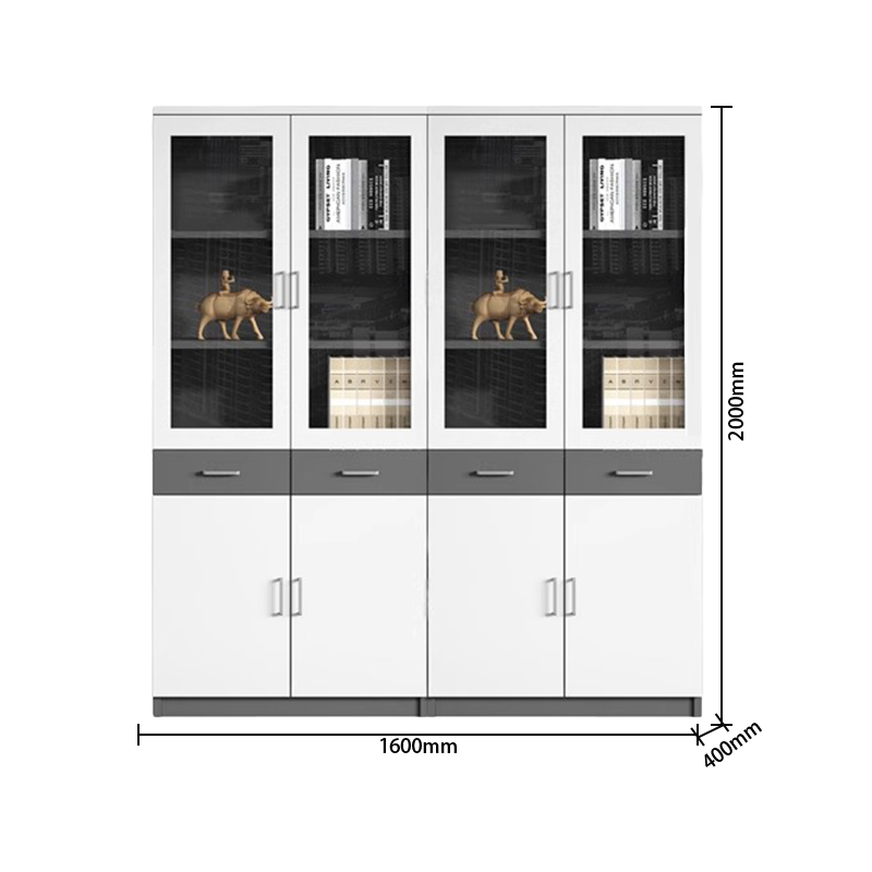 ファイル収納　オフィスキャビネット　多機能な収納　収納棚　作業用　役員用　オフィス用　大容量収納　鍵付き　引き出し　ガラス扉　シンプル　洗練　ホワイト　BGCWG-P024