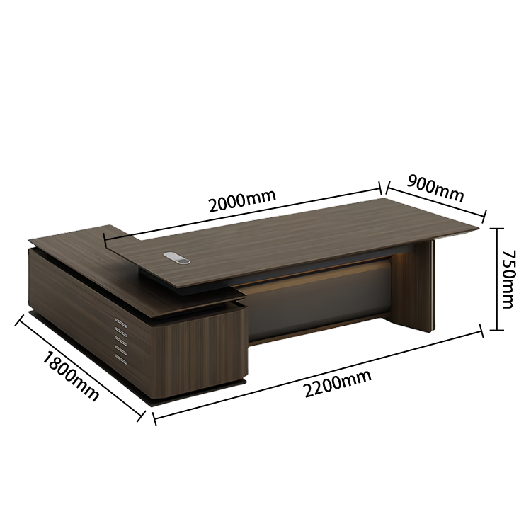 エグゼクティブデスク　社長机　木製デスク　事務用　木目調　サイドキャビネット　通気孔　L字型　シンプル　カスタマイズ可能　LBZ-P056