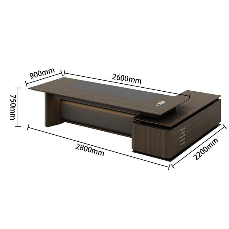 エグゼクティブデスク　社長机　木製デスク　事務用　木目調　サイドキャビネット　通気孔　L字型　シンプル　カスタマイズ可能　LBZ-P056