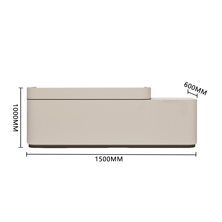 受付カウンター　レジカウンター　受付台　エントランス受付　店舗用　サロン　広々とした天板　プライバシーの保護　引き出し収納　扉付き収納　キーボードトレイ　焼付塗装　安全性　大容量収納　洗練　エレガント　ベージュ　カスタマイズ可能　JDQT-BODS-P034