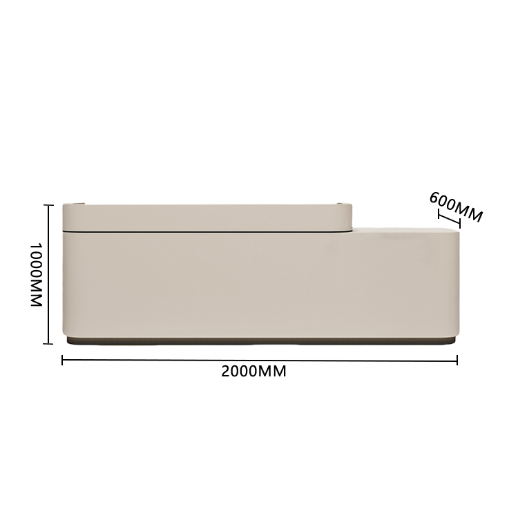 受付カウンター　レジカウンター　受付台　エントランス受付　店舗用　サロン　広々とした天板　プライバシーの保護　引き出し収納　扉付き収納　キーボードトレイ　焼付塗装　安全性　大容量収納　洗練　エレガント　ベージュ　カスタマイズ可能　JDQT-BODS-P034