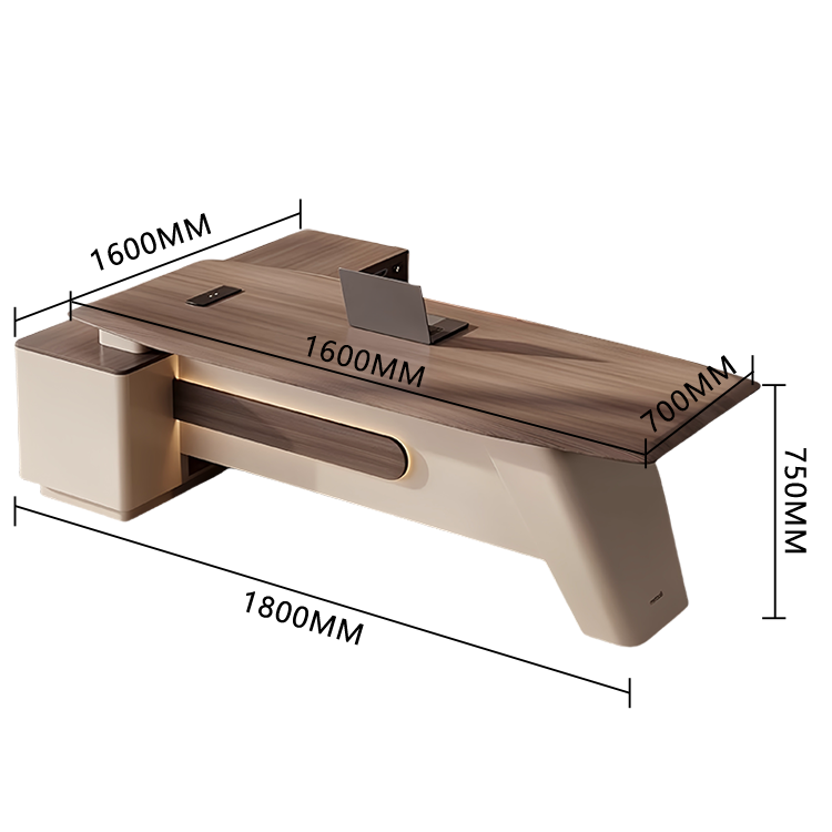 エグゼクティブデスク　社長デスク　事務机　キャビネット付き　ダイヤル錠　LEDライト　木目調　ブラウン　カスタマイズ可能　LBZ-P006