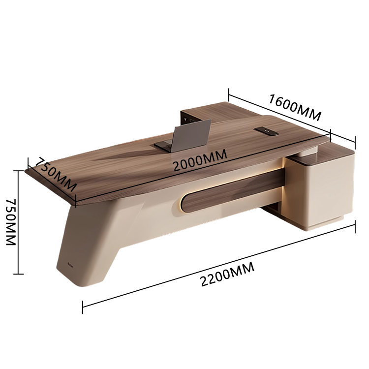 エグゼクティブデスク　社長デスク　事務机　キャビネット付き　ダイヤル錠　LEDライト　木目調　ブラウン　カスタマイズ可能　LBZ-P006