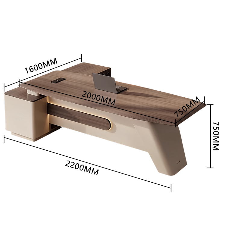 エグゼクティブデスク　社長デスク　事務机　キャビネット付き　ダイヤル錠　LEDライト　木目調　ブラウン　カスタマイズ可能　LBZ-P006