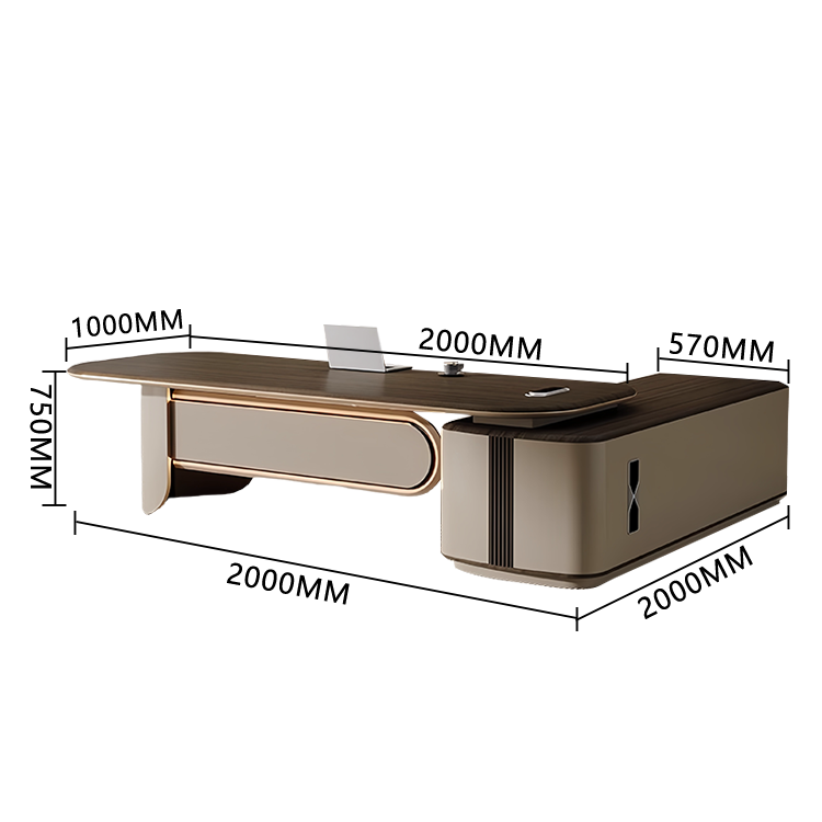 エグゼクティブデスク　社長机　事務机　オフィス用　ダイヤル錠　LEDライト　配線便利　木目調　ブラウン　カスタマイズ可能　LBZ-P008