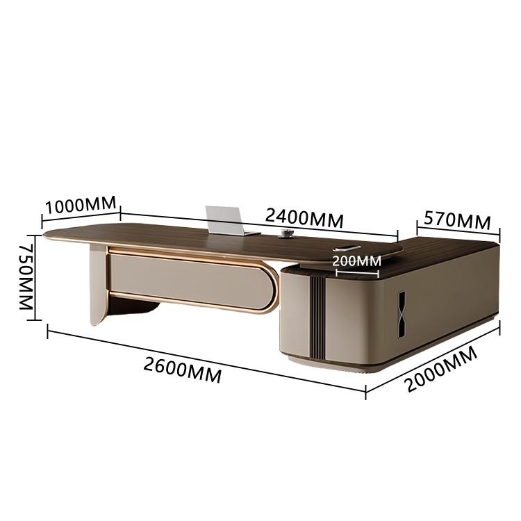 エグゼクティブデスク　社長机　事務机　オフィス用　ダイヤル錠　LEDライト　配線便利　木目調　ブラウン　カスタマイズ可能　LBZ-P008