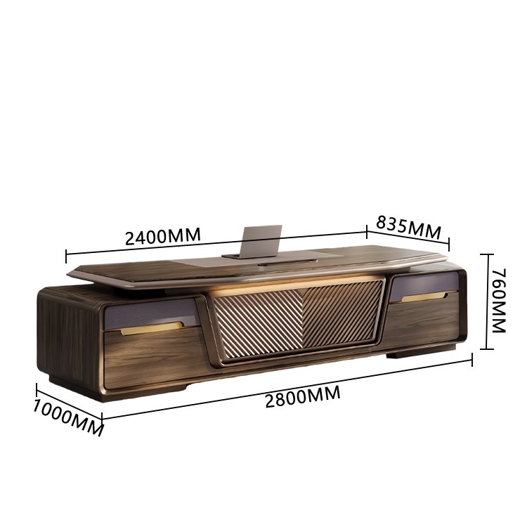 エグゼクティブデスク　両袖机　社長机　木製デスク　木目調　Ｒ加工　レザーマット　指紋認証キー　大容量収納　厚手　上質　洗練　LBZ-P009