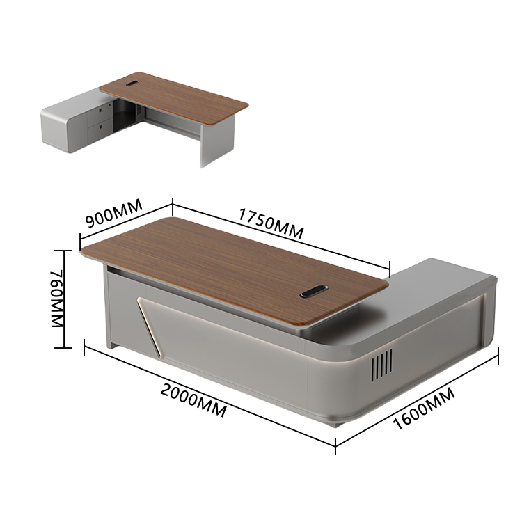 エグゼクティブデスク　ワークデスク　事務机　社長室　木目調　大容量収納　LEDライト付き　指紋認証キー　上質　ウォールナット　LBZ-P011