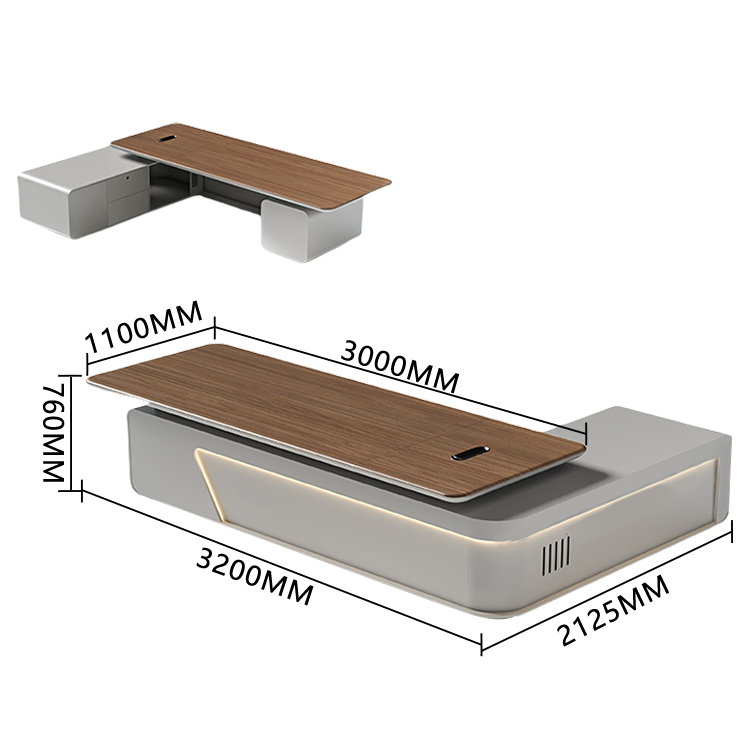 エグゼクティブデスク　ワークデスク　事務机　社長室　木目調　大容量収納　LEDライト付き　指紋認証キー　上質　ウォールナット　LBZ-P011