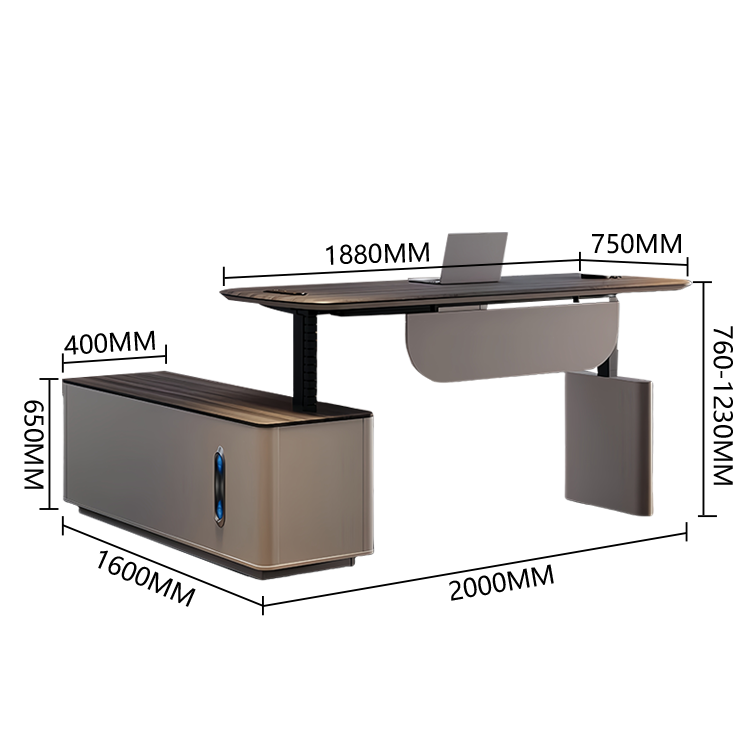 オフィスデスク　社長デスク　事務机　昇降デスク　昇降可能　ダイヤル锭　引き出し　洗練　ウォールナット　カスタマイズ可能　LBZ-P016