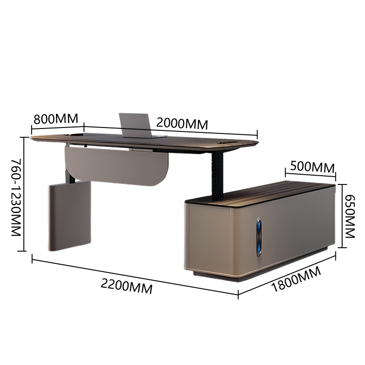 オフィスデスク　社長デスク　事務机　昇降デスク　昇降可能　ダイヤル锭　引き出し　洗練　ウォールナット　カスタマイズ可能　LBZ-P016