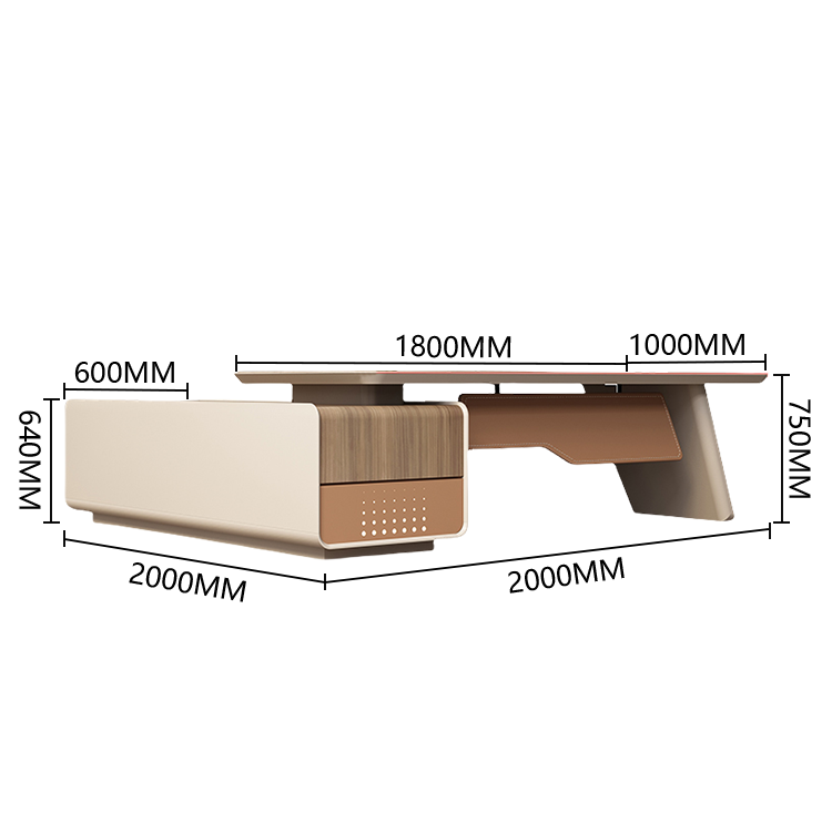 社長デスク　ワークデスク　エグゼクティブデスク　幕板　木目調　焼付塗装　引き出し　おしゃれ　ウォールナット　カスタマイズ可能　LBZ-P019